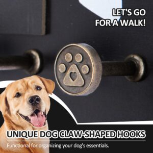 Nekon Dog Leash Holder for Wall - Wooden Key Holder Wall Mount for Entryway Organization - Pets Accessories Storage with Chalkboard and Dog Paw-Shaped Hooks (Black)