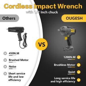 Cordless-Impact-Wrench 1/2 Inch for Dewalt Battery, 900FT-LBS(1200N.M) High Torque 1/2 Brushless Impact-Driver,Electric Impact Gun with Working Light,2800RPM (No Battery)