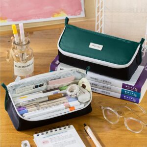 Oyachic Large Capacity Pencil Case,Wide Open Pencil Pouch,Asthetic Pencil Bag for Office,Marker,Stationery,Green ﻿