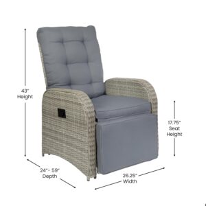 BizChair Indoor/Outdoor Patio Wicker Rattan Recliner Lounge Chair with Flip up Side Table, Gray