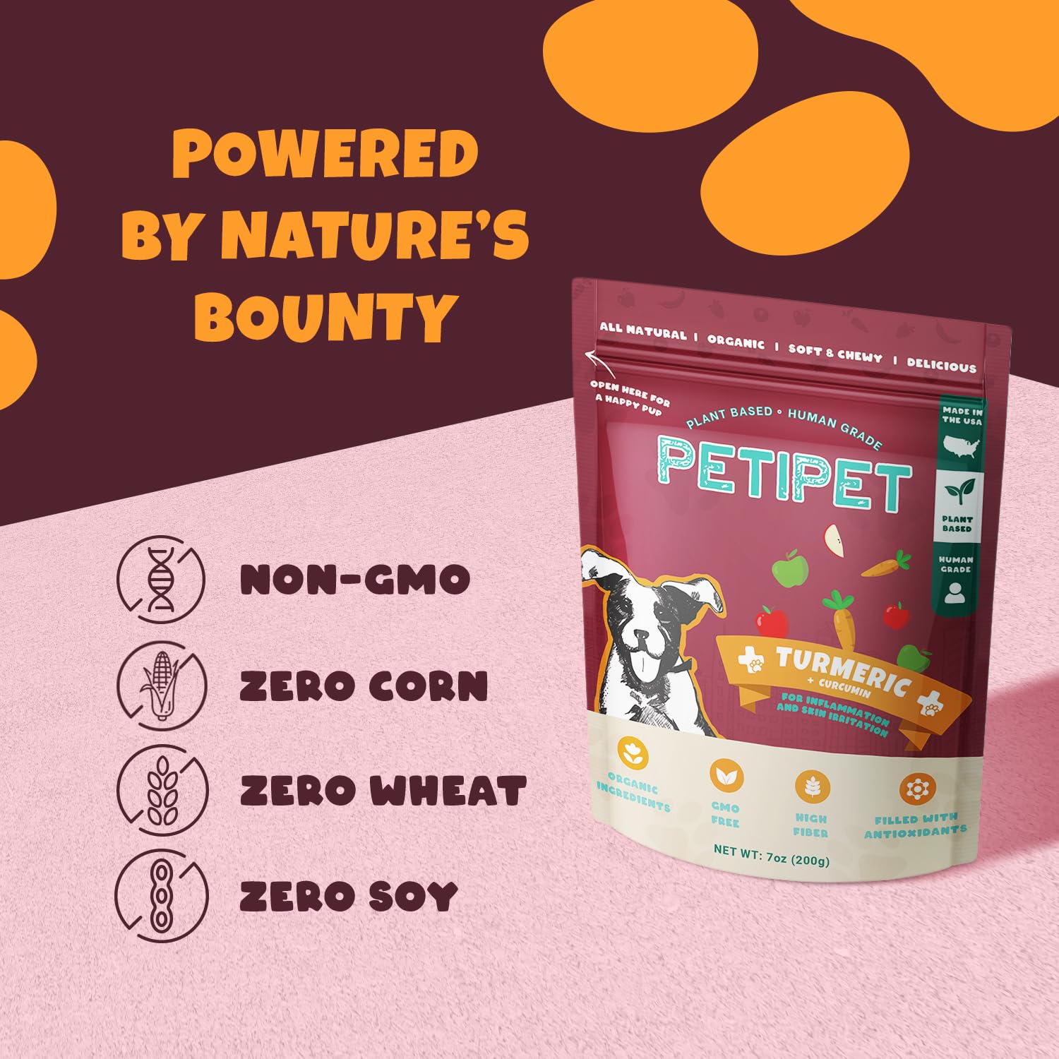 PETIPET Turmeric + Curcumin - Natural, Human-Grade Allergy Relief Chews, Hip and Joint Supplement, and Anti-Inflammatory for Dogs