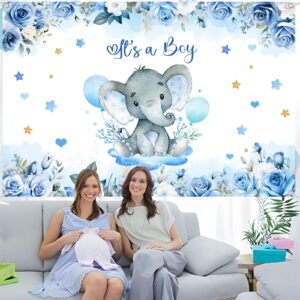 Boy Elephant Baby Shower Decorations Boxes - Baby Blue Balloon Garland Kit,Baby Shower Boxes,It's a Boy Backdrop Tablecloth for Elephant Theme Party Supplies,Baby Shower Wedding Birthday Party