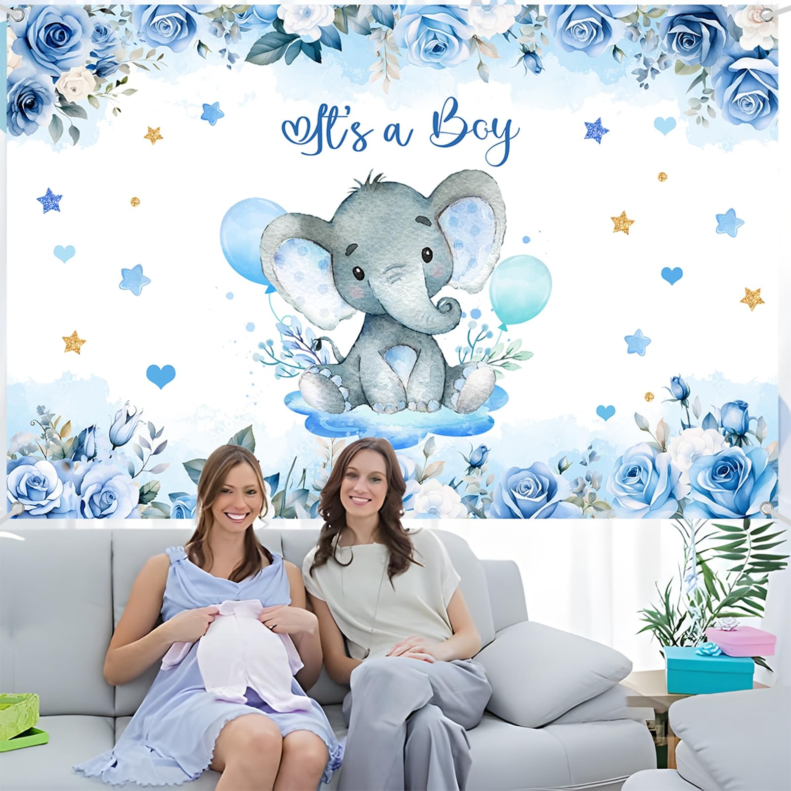 Boy Elephant Baby Shower Decorations Boxes - Baby Blue Balloon Garland Kit,Baby Shower Boxes,It's a Boy Backdrop Tablecloth for Elephant Theme Party Supplies,Baby Shower Wedding Birthday Party