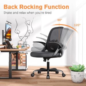 ORRSAKER Home Office Desk Chair with Supportive Lumbar Support and Flip up Arms, Breathable Double Mesh Ergonomic Home Desk Chair for Home or Work with Extended Height(Black)