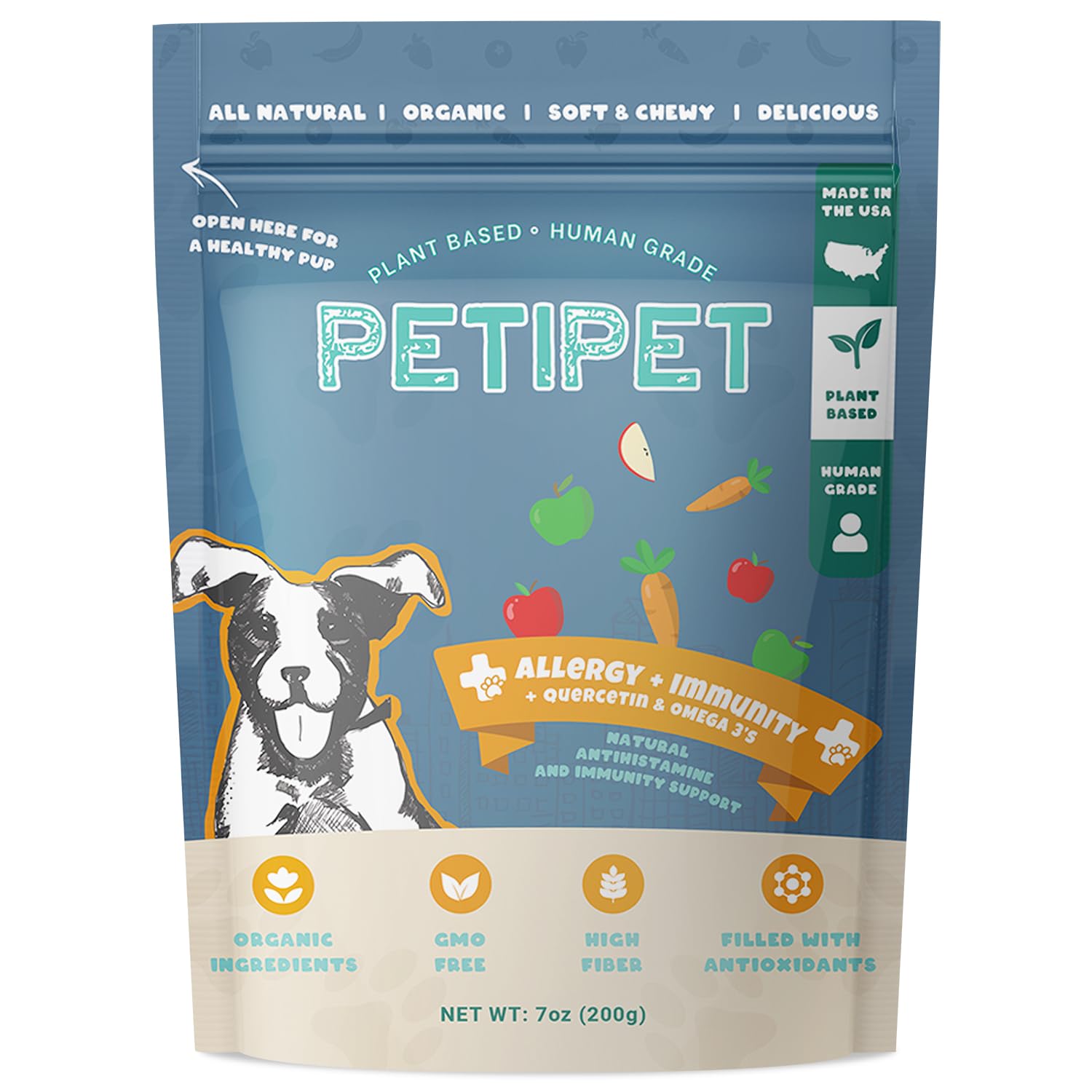 Petipet Dog Allergy Relief Chews - Quercetin + Omega 3 - Natural Antihistamine for Itching, Paw Licking, Seasonal and Grass Allergies - for Itchy Skin, Hot Spots, Immune Support