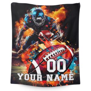 custom kids blanket gift - 50 x 40 inches cool football throw blanket for boys & girls - personalized black soft fuzzy warm blanket for travel, couch