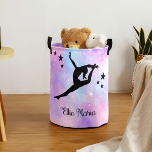 Personalized Laundry Baskets Bin,Gymnastic Girl Stars Laundry Hamper with Handles, Collapsible Waterproof Clothes Hamper,Storage for Bedroom, Bathroom, Toys 50L