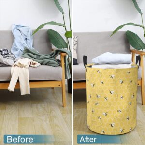 Yellow Bees On The Honey Honeycombs Laundry Basket with Handle 45L Laundry Hamper Collapsible Toys Storage Basket Toys Room Storage Basket