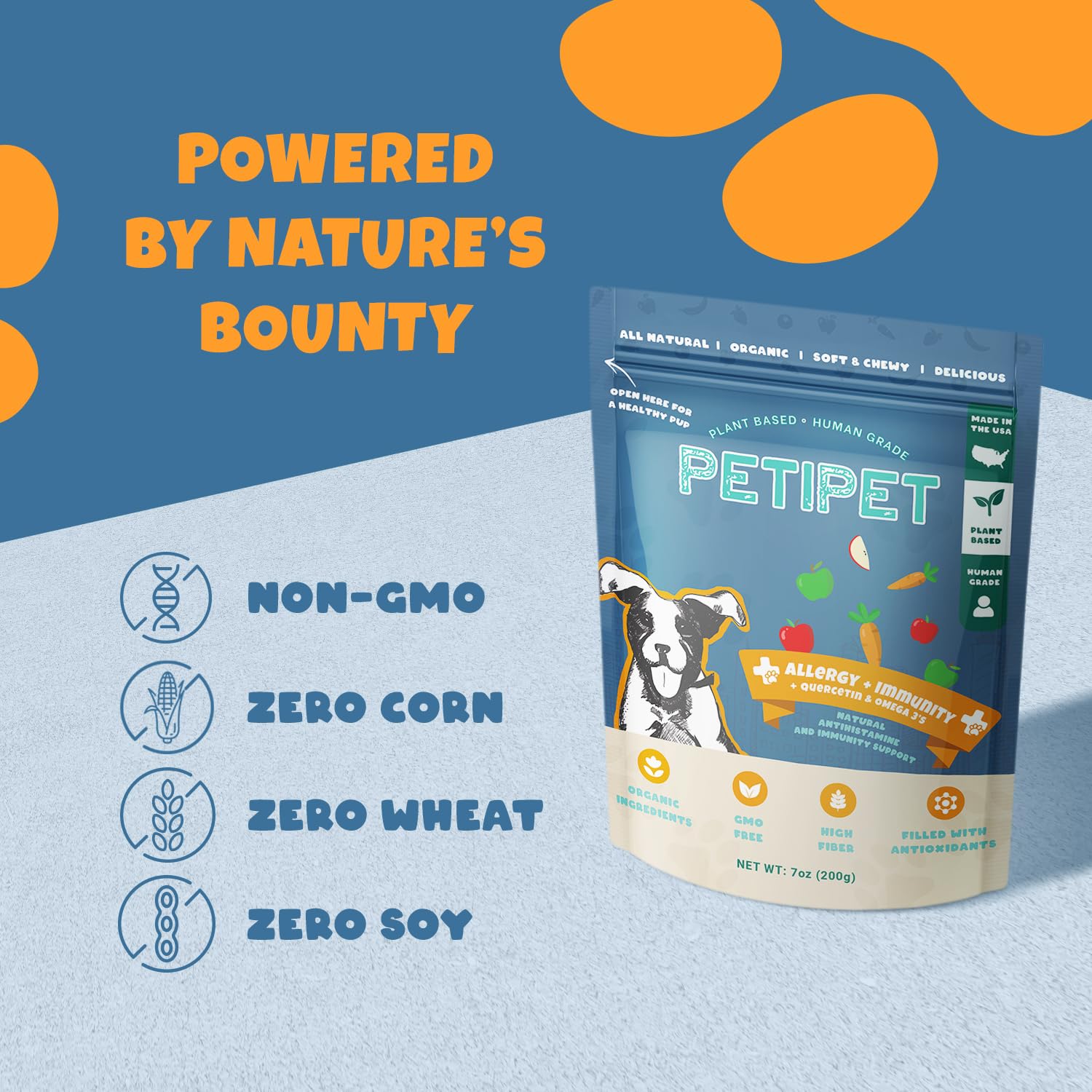 Petipet Dog Allergy Relief Chews - Quercetin + Omega 3 - Natural Antihistamine for Itching, Paw Licking, Seasonal and Grass Allergies - for Itchy Skin, Hot Spots, Immune Support