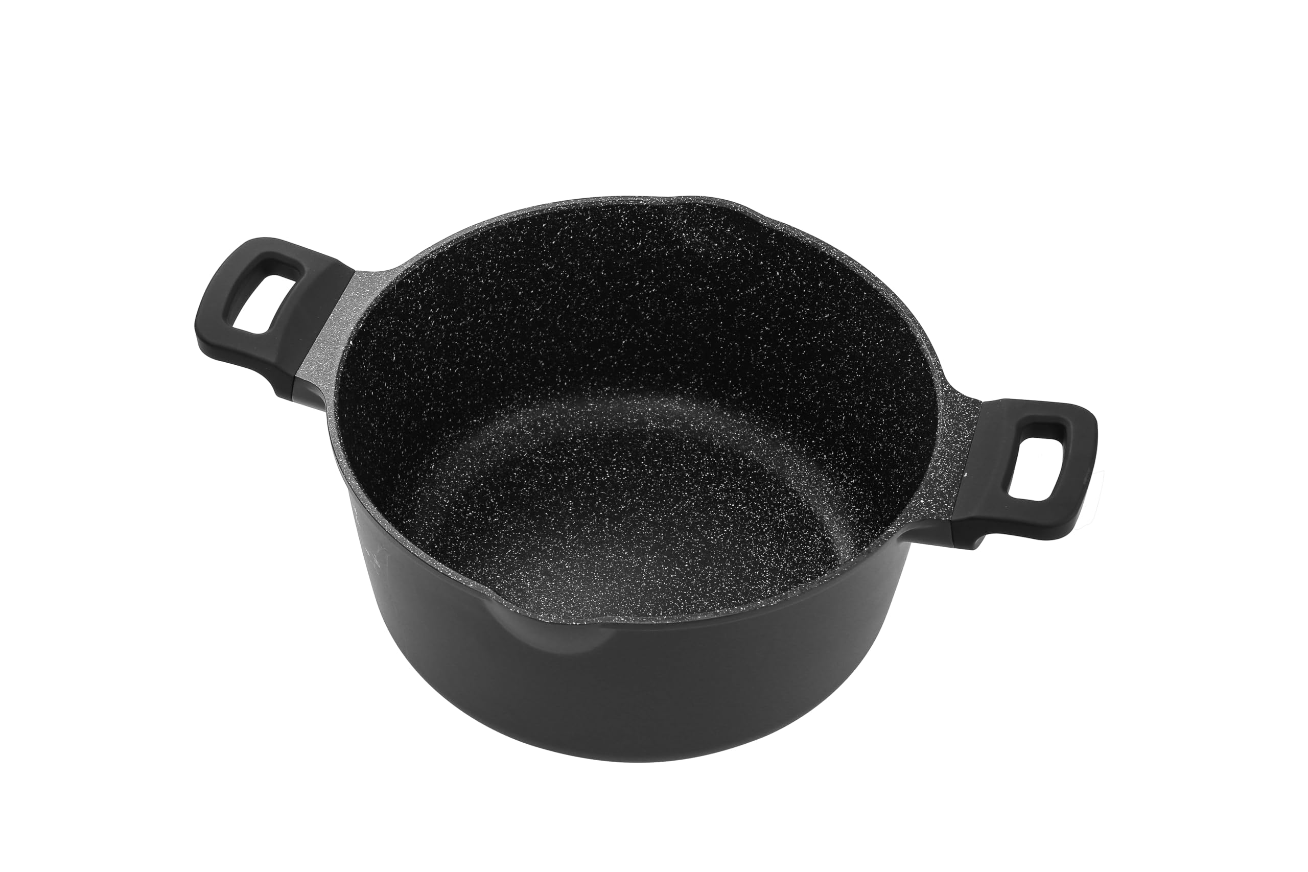 9.5 Inch Non Stick Pan Casserole Pot with Lid & Pour Spout - Lightweight 4.27 Quart Granite Coated Soup Pot Comfort Grip Handle - Induction Compatible PFOA Free Non Stick Pots (Black)