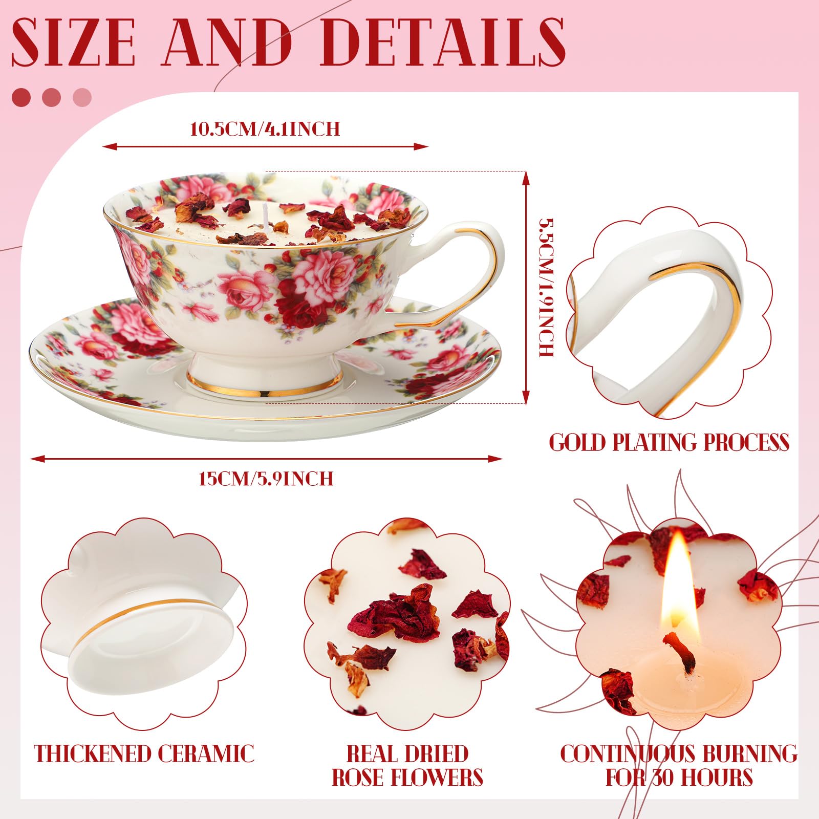 Conelist Teacup Candle Gifts for Women Scented Candles Gift Bridal Shower Tea Party Gifts Flower Pattern Porcelain Cups Candles with Saucer