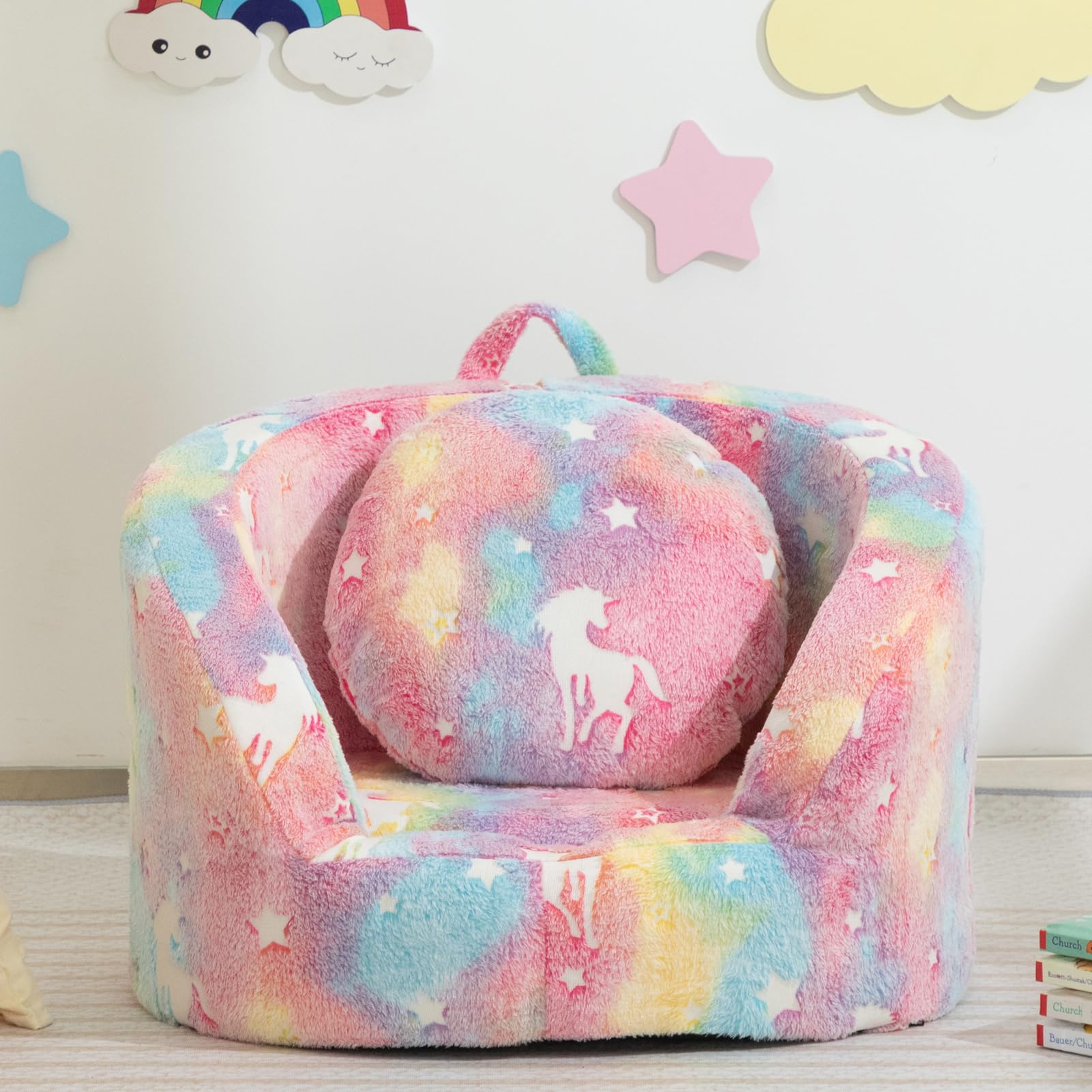 ALIMORDEN Snug-Arch Toddler Couch, Comfy Foam Baby Chair, Ergonomic Toddler Chair with a Snug Embrace Design for Boys and Girls, Unicorn