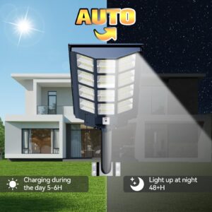 Solar Street Light Solar Street Lights Outdoor Dusk to Dawn Solar Power Lights IP66 Waterproof 6500 K LED Street Light with Motion Sensor and Remote Control for Parking Lot (7200, Watts)