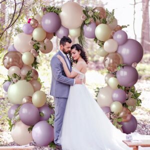 Pink and Purple Balloon Arch Kit, Dusty Purple Pink Sand White Matellic Rose Gold Latex Balloons for Bridal Baby Shower Wedding Anniversary Engagement Birthday Party Decoration