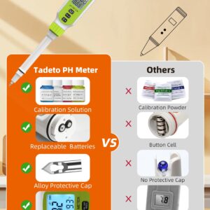 Tadeto Multifunctional Digital pH Meter for Food, High Precision Garden Soil pH Test Kit with LCD ℃/℉ Display for Plant/Solution, Water and Food pH Tester for Meat, Bread, Cheese,Water, Pool