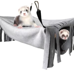 Vedem Guinea Pig Ferret Fleece Bunkbed Hammock Small Animals Cage Hanging Tunnel Hideout for Rat, Chinchilla, Squirrel (Grey)