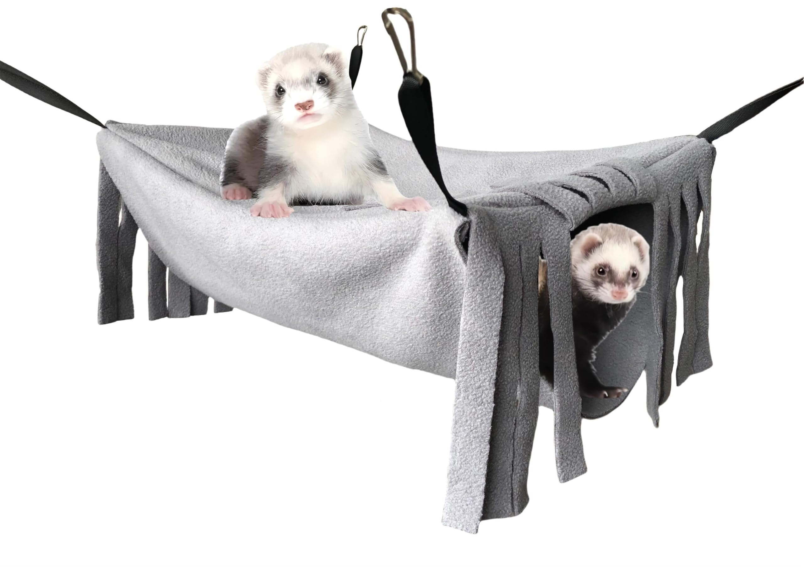 Vedem Guinea Pig Ferret Fleece Bunkbed Hammock Small Animals Cage Hanging Tunnel Hideout for Rat, Chinchilla, Squirrel (Grey)