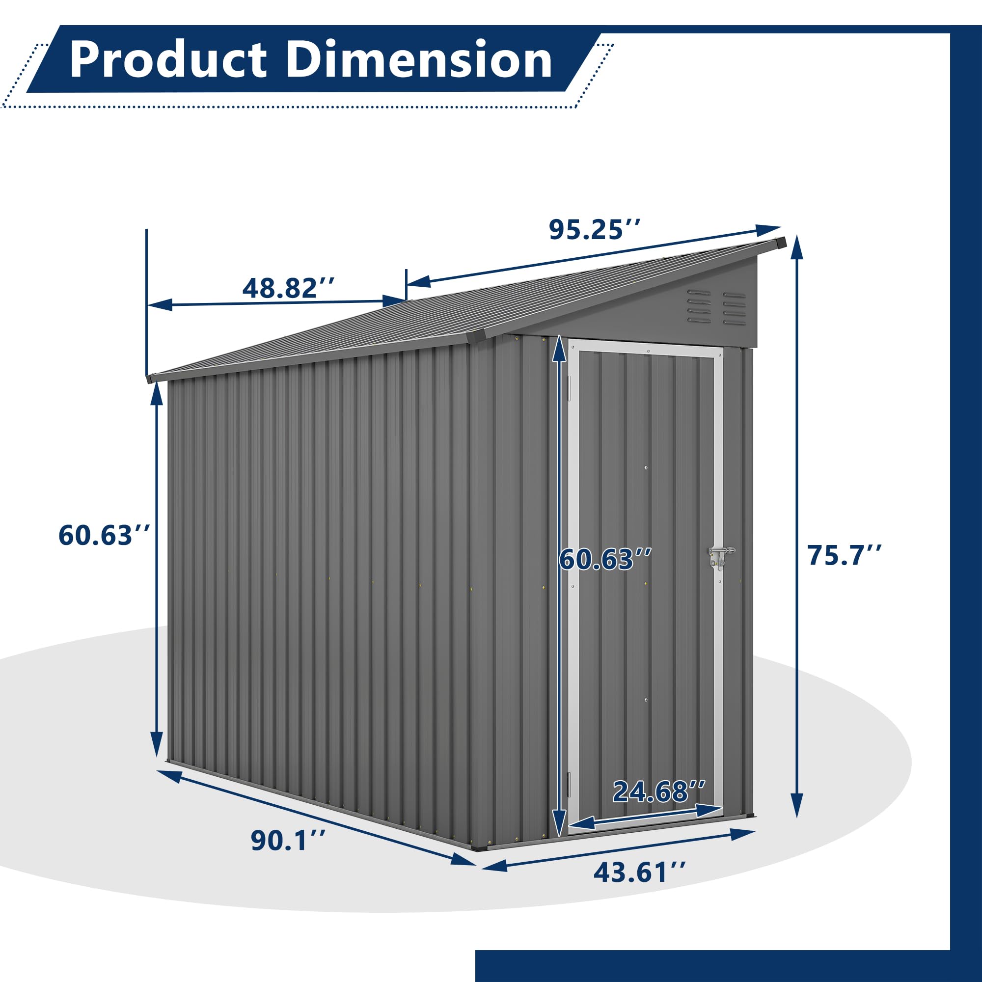 LZbeiteM Shed Lean to Storage Shed, Outdoor 4' x 8' Metal Wall Side Storage Sheds & Outdoor Storage, Garden Storage Cabinet for Backayrd, Patio and Outdoor Use,Grey