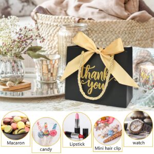 Nimbbex 50Pack Thank You Gift Bags with Handles, Party Favor Bags 5.5x2.3x4.7 Inches Small Black Gift Bags with Handles, Mini Paper Candy Bags with Gold Ribbon for Wedding Baby Shower Birthday