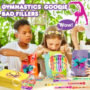 24PCS Gymnastics DIY Bubble Wands Party Favors 96PCS Stickers for Goodie Bag Fillers Pinata Stuffers, Mini Bubble Bulk Birthday Party Supplies Toys Gifts Class Prizes for Toddlers Boys Girls