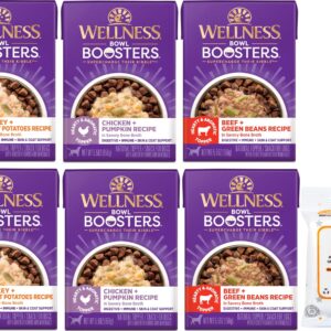 Aurora Pet Variety Pack (6) Wellness Bowl Boosters Hearty Wet Dog Toppers (2) Beef (2) Chicken (2) Turkey (5.5-oz Each) with AuroraPet Wipes