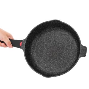 11 Inch Non Stick Deep Frying Pan Granite Coated with Pour Spout - Lightweight 4.27 Quart Skillets and Frying Pans with Comfort Stay Cool Grip Handle - Induction Compatible PFOA Free Frying Pan