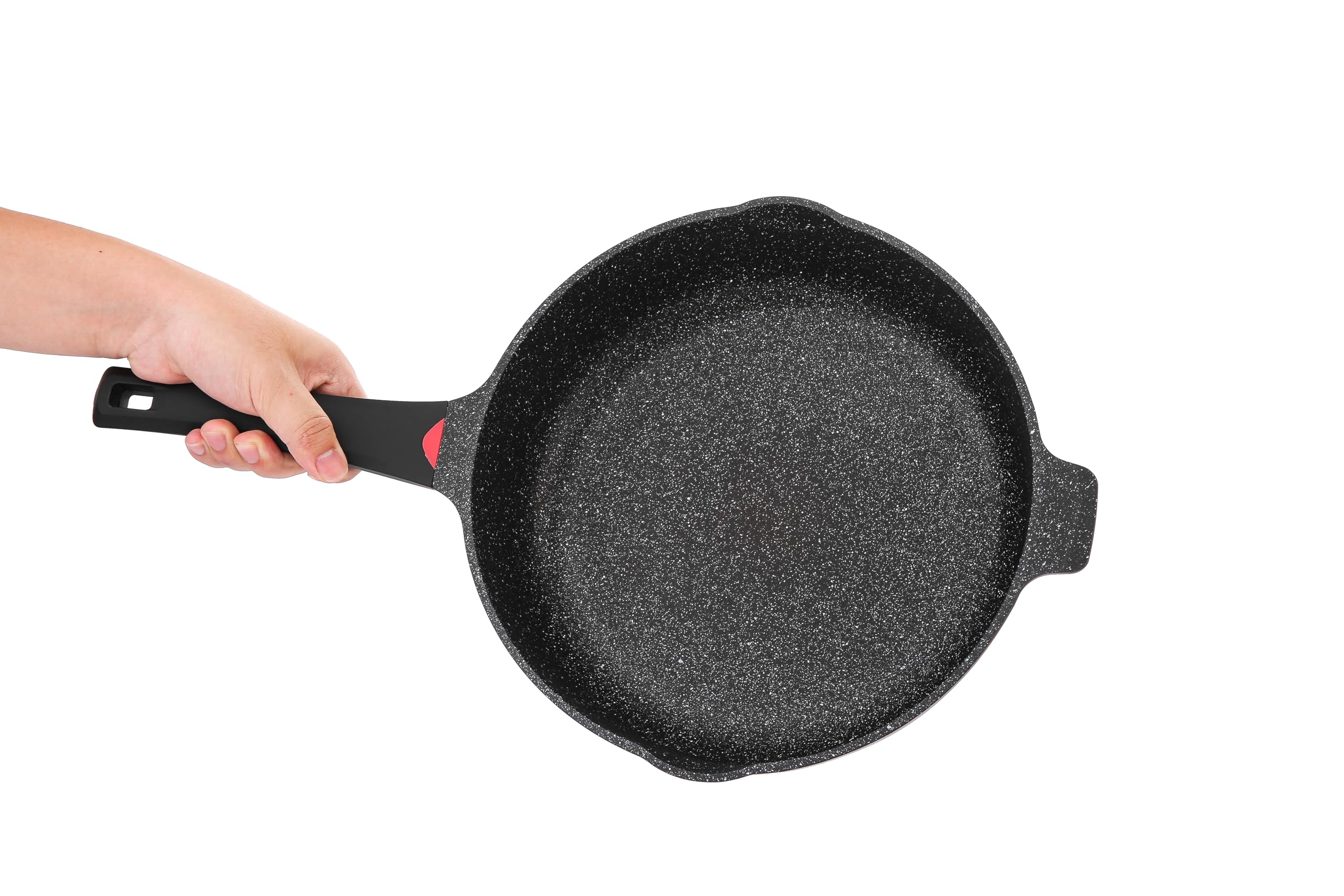 11 Inch Non Stick Deep Frying Pan Granite Coated with Pour Spout - Lightweight 4.27 Quart Skillets and Frying Pans with Comfort Stay Cool Grip Handle - Induction Compatible PFOA Free Frying Pan