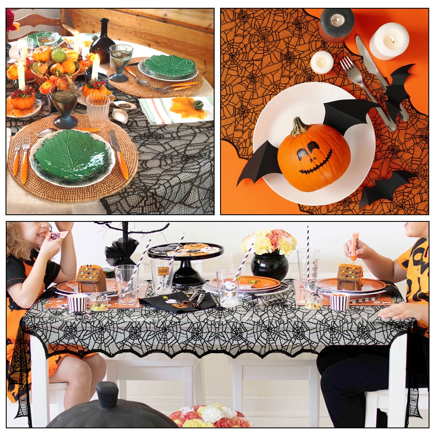 Halloween Table Runner, Black Lace Spider Webs Table Runners for Halloween Table Decor, 18 X 72 Inch Creepy Cover Table Runner Halloween Decorations Halloween Party Dinner Table Centerpiece Decoration