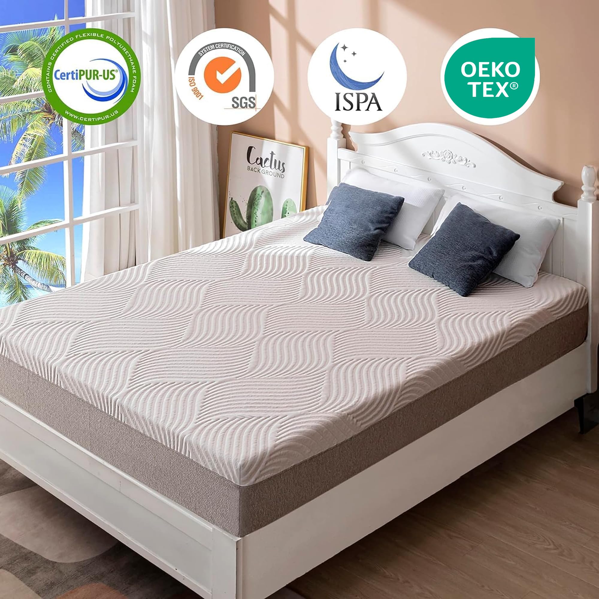 BreezeRest Cal King Mattress 10 Inch Memory Foam Mattress Bed in a Box,Medium Soft Cooling Gel Green Tea Cal King Size Mattress with Breathable Soft Fabric Cover CertiPUR-US Pressure Relieving