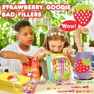 24PCS Strawberry DIY Bubble Wands Party Favors 96PCS Stickers for Goodie Bag Fillers Pinata Stuffers Mini Bubble Bulk Berry First Birthday Party Supplies Toys Gifts Class Prizes Toddlers Girls