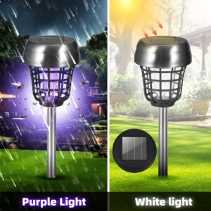 Jahy2Tech Solar Bug Zapper Outdoor Mosquito Zapper Mosquito Killer Lamp for Patio Backyard Garden Pathway Insect Mosquito Repellent Purple and White Light (2)