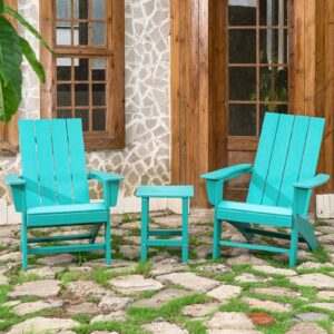 Adirondack Chair Set of 2 with Side Table Weather Resistant Fire Pit Chairs HDPE Outdoor Adirondack Chair for Patio Front Porch Pool Garden Deck Fire Pit Outside, Teal