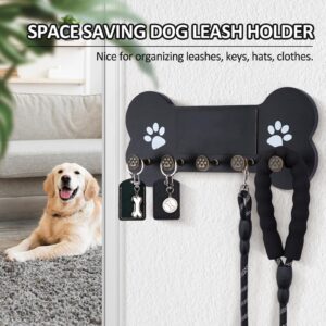 Nekon Dog Leash Holder for Wall - Wooden Key Holder Wall Mount for Entryway Organization - Pets Accessories Storage with Chalkboard and Dog Paw-Shaped Hooks (Black)