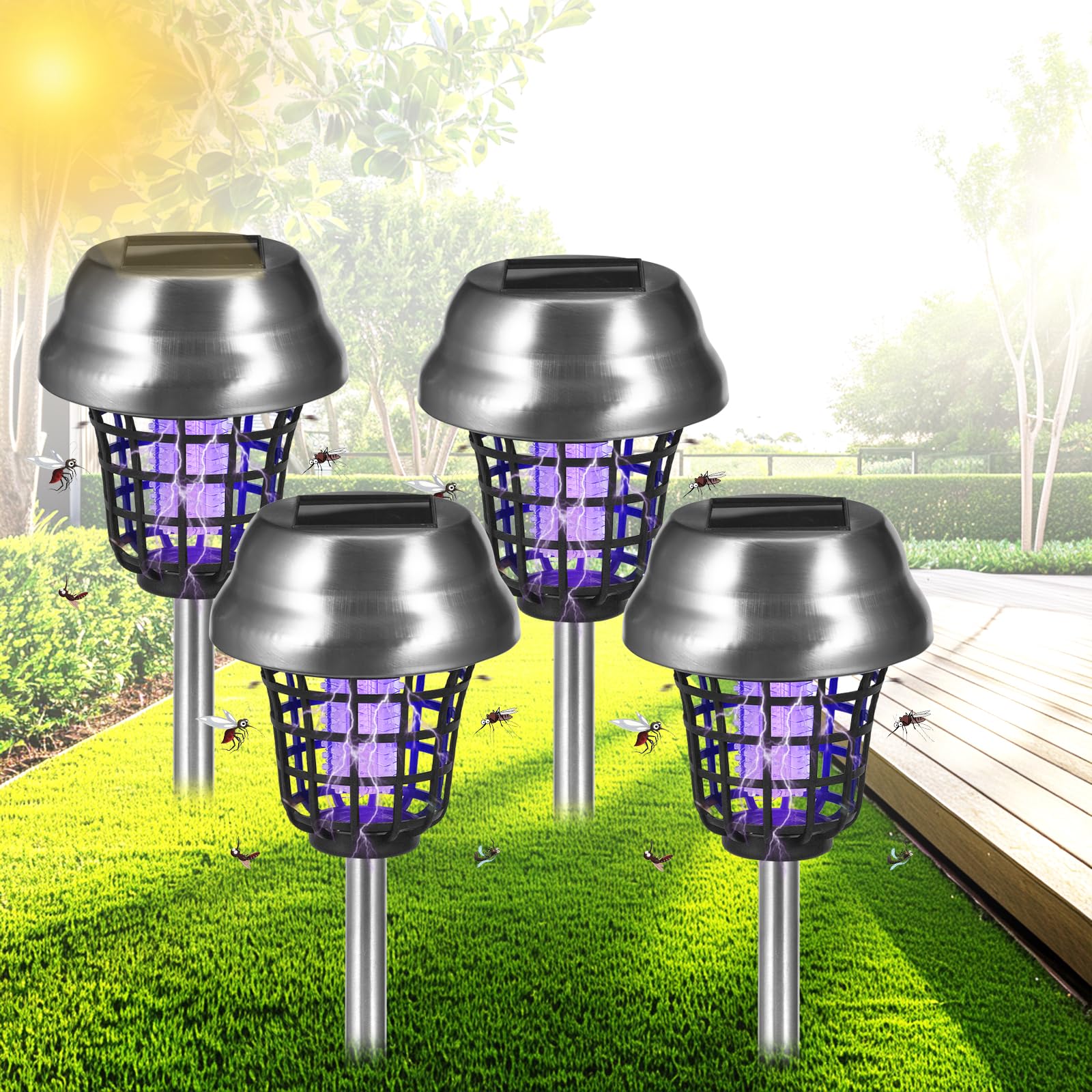 Jahy2Tech Solar Bug Zapper Outdoor Mosquito Zapper 2 in 1 Mosquito Killer Lamp Purple & White Light for Patio Yard Garden Pathway Insect Mosquito Repellent (4)