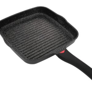 11 Inch Non Stick Grill Pan Granite Coated with Pour Spout - Lightweight 2.66 Quart Grill Pan for Indoor Cooking with Grip Handle - Induction Compatible PFOA Free Stove Top Grill (Black)