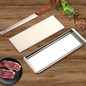 Beef Jerky Slicer Kit,Stainless Steel,Adjustable Thickness,Uniform Slices,Include Cutting Board & 14-Inch Slicing Knife,Beef Jerky Making Kit for Chefs & Home Kitchens