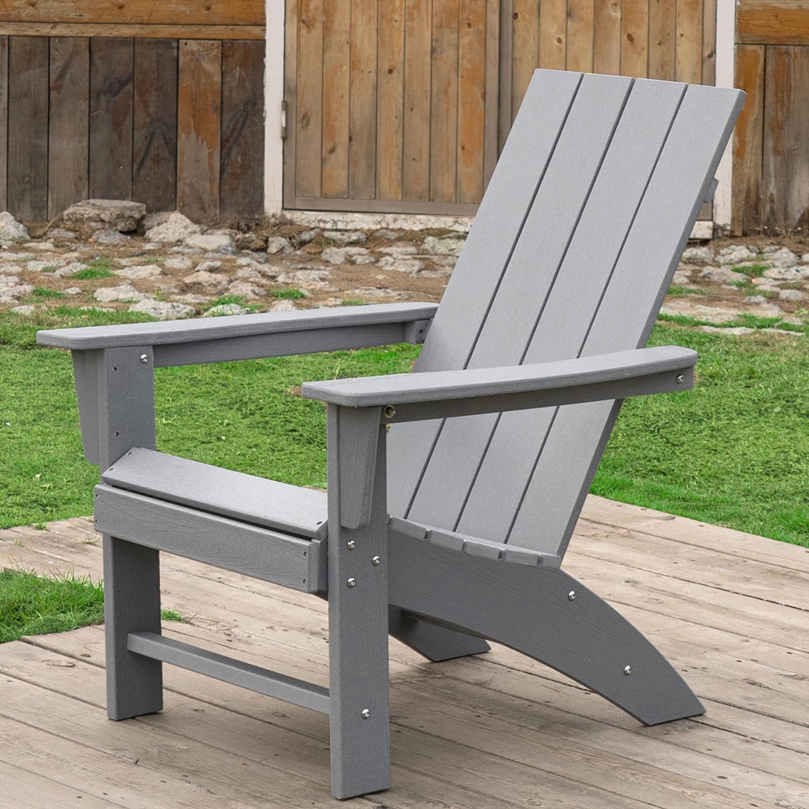 Adirondack Chair Weather Resistant Fire Pit Chairs HDPE Outdoor Adirondack Chair for Patio Front Porch Pool Garden Deck Fire Pit Outside, Light Grey