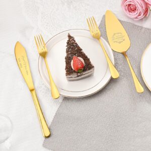 Galaxozent Wedding Presents for Couples 2024, Gold Wedding Cake Knife and Server Set with Forks, Cake Cutting Set for Wedding, Bridal Shower Anniversary Engagement Present For Mr and Mrs Set of 4