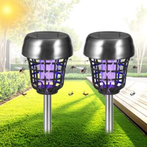 jahy2tech solar bug zapper outdoor mosquito zapper mosquito killer lamp for patio backyard garden pathway insect mosquito repellent purple and white light (2)