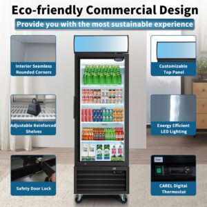 ORIKOOL 27" W Glass Door Refrigerator 19.2 Cu.ft 32℉ ~ 44℉ Commercial Display Beverage Fridge with LED Top Panel