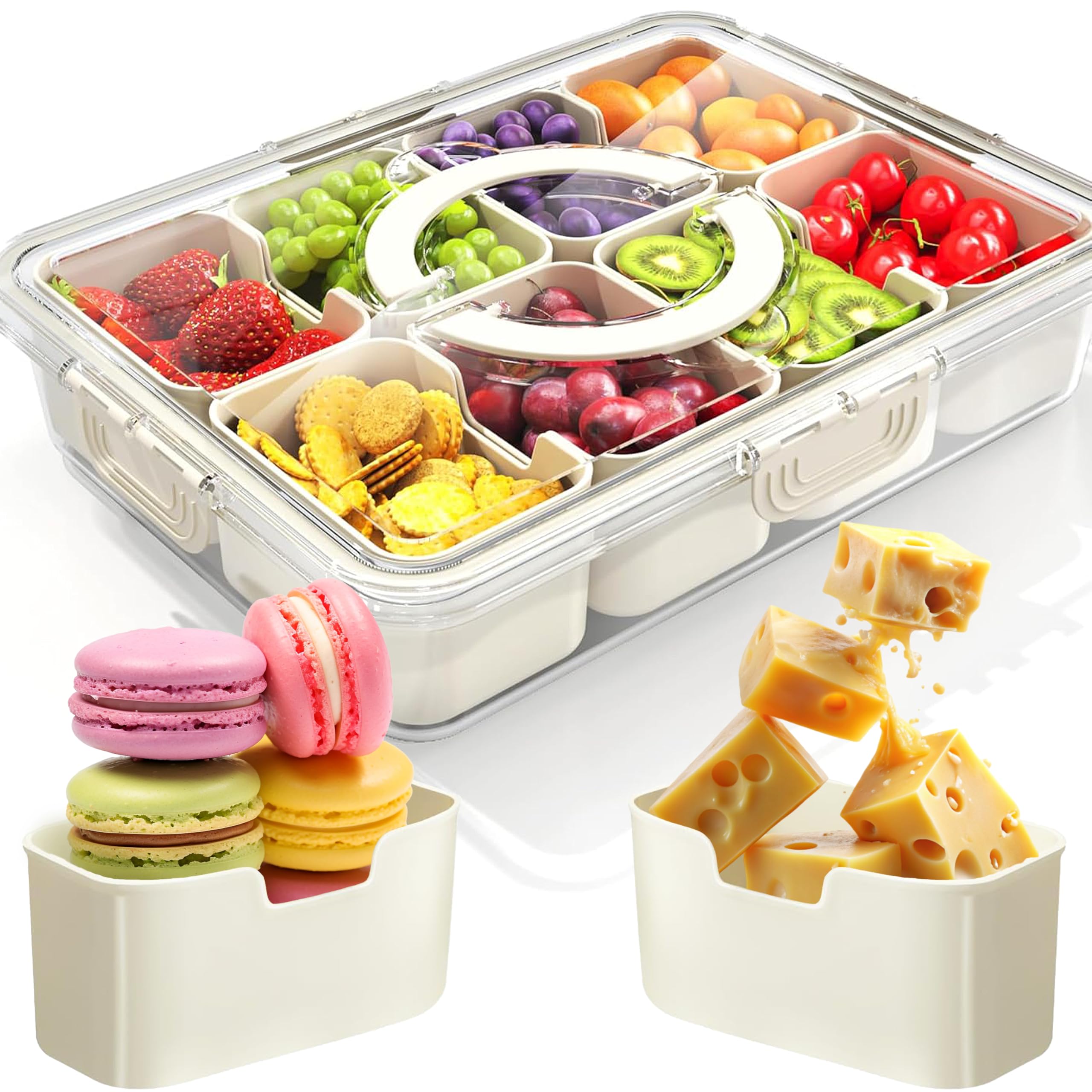 Snackle Box Container, Divided Serving Tray With Lid for Snack, Fruit Storage Containers for Fridge, You Can Use Snack Containers for Charcuterie - Fruit Tray for Picnic, 8 Compartment Snack Box