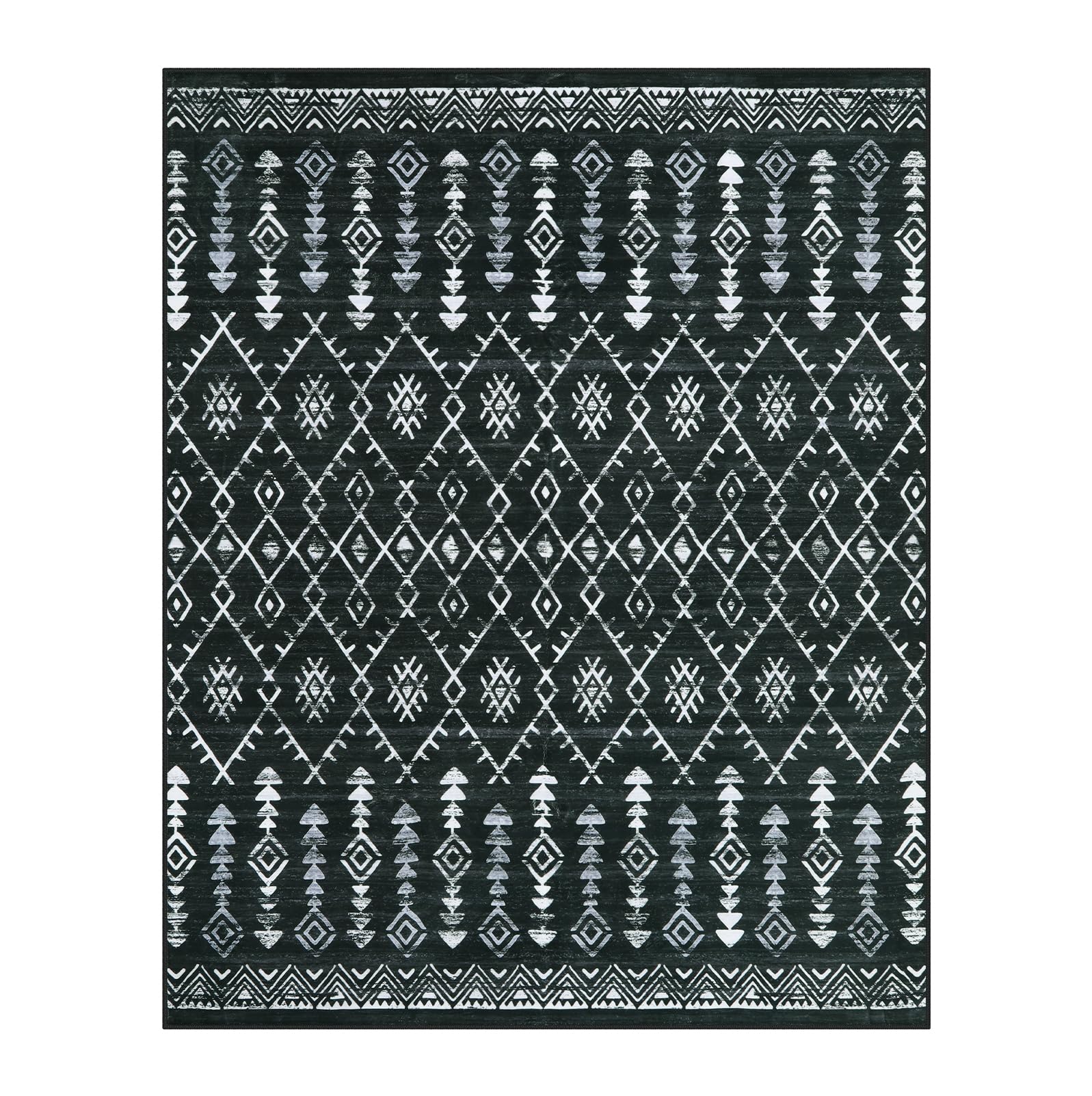 Morebes 8x10 Washable Rug for Living Room, Moroccan Large Bedroom Area Rug Non Slip, Soft Geometric Rug Indoor Floor Carpet for Dining Room Farmhouse Office, Black