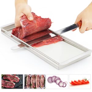 Beef Jerky Slicer Kit,Stainless Steel,Adjustable Thickness,Uniform Slices,Include Cutting Board & 14-Inch Slicing Knife,Beef Jerky Making Kit for Chefs & Home Kitchens