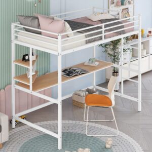 NicBex Small Bunk Bed Twin Loft Bed Loft Bed with Desk Bed with Desk and Storage Loft Bed Full Size Strong and Sturdy Suitable for Families with Many Children or Few Rooms, White