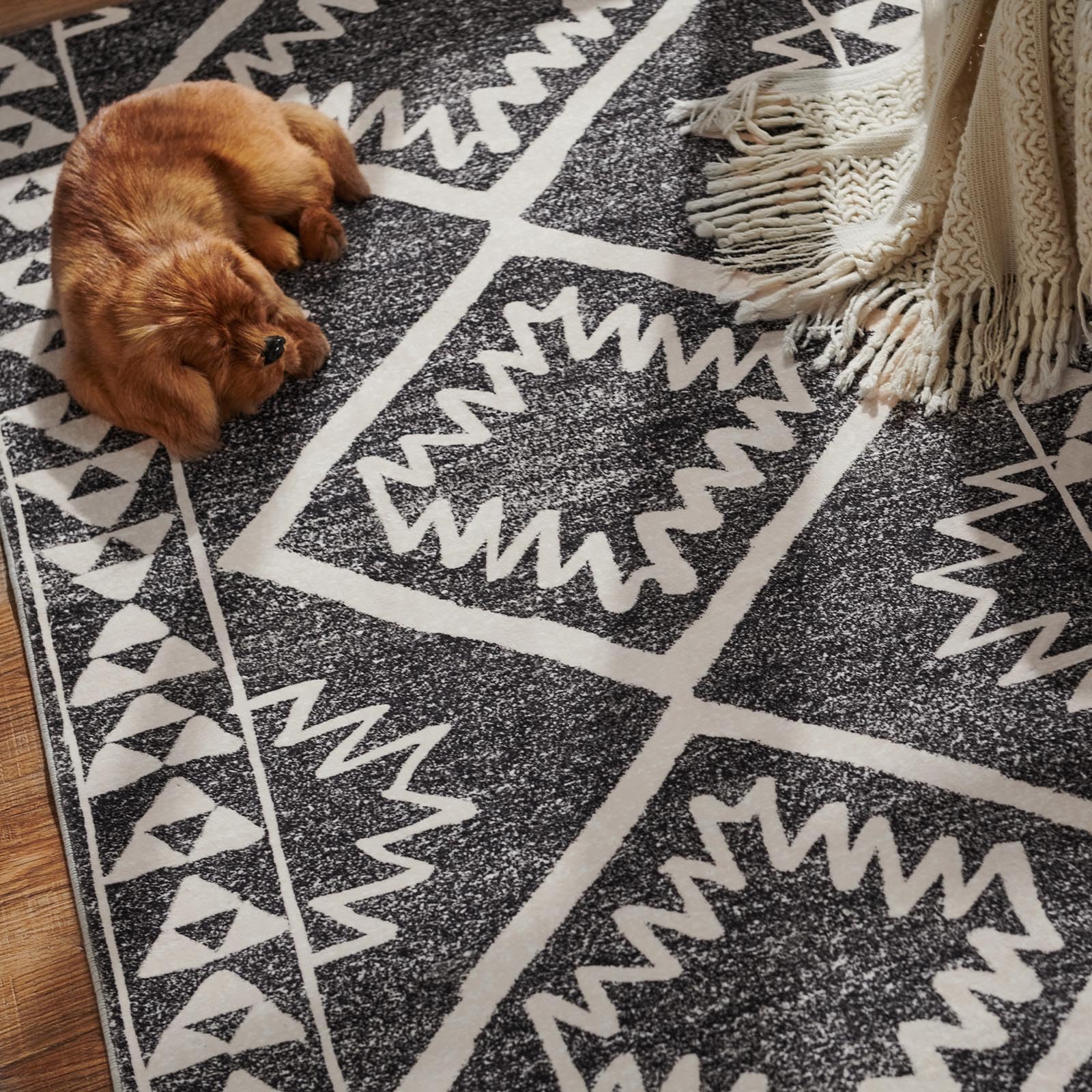 jinchan Boho Entryway Rug 2x3 Washable Non-Slip Rugs Area Rugs Moroccan Door Mats Small Rug Soft Geometric Thin Farmhouse Rug for Entrance Living Room Bedroom Bathroom Home Office Heathered Black