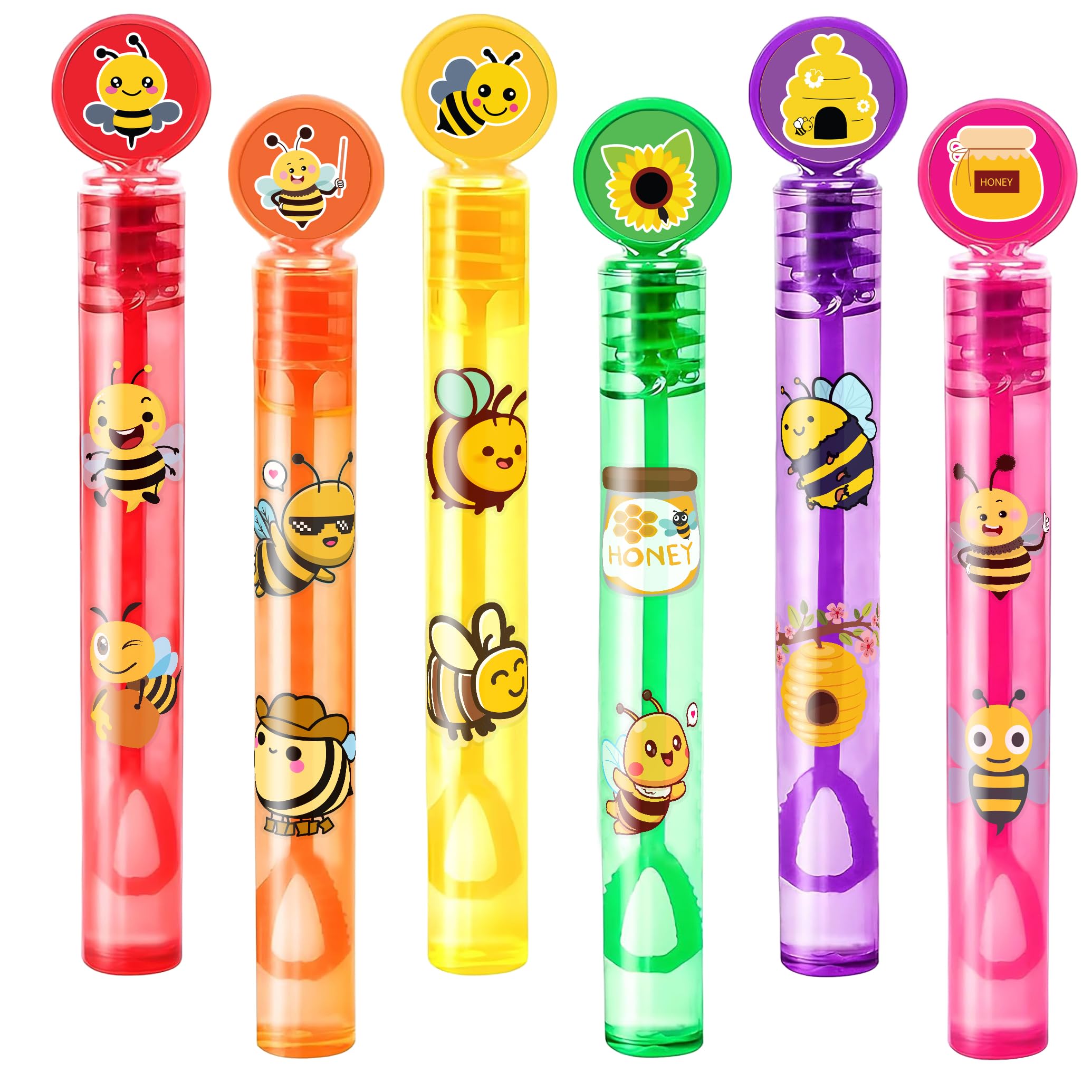 24PCS Bee DIY Bubble Wands Party Favors 96PCS Stickers for Goodie Bag Fillers Pinata Stuffers, Mini Bubble Bulk Birthday Party Supplies Toys Gifts Class Prizes for Toddlers Boys Girls