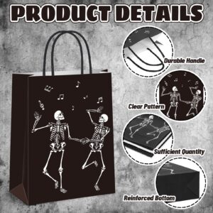 Whaline 16Pcs Halloween Skeleton Paper Gift Bags Black White Skull Party Favor Bags with Handle 4 Designs Goodie Candy Treat Bags for Halloween Party Decor Supplies