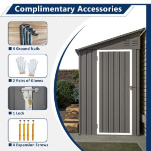 LZbeiteM Shed Lean to Storage Shed, Outdoor 4' x 8' Metal Wall Side Storage Sheds & Outdoor Storage, Garden Storage Cabinet for Backayrd, Patio and Outdoor Use,Grey