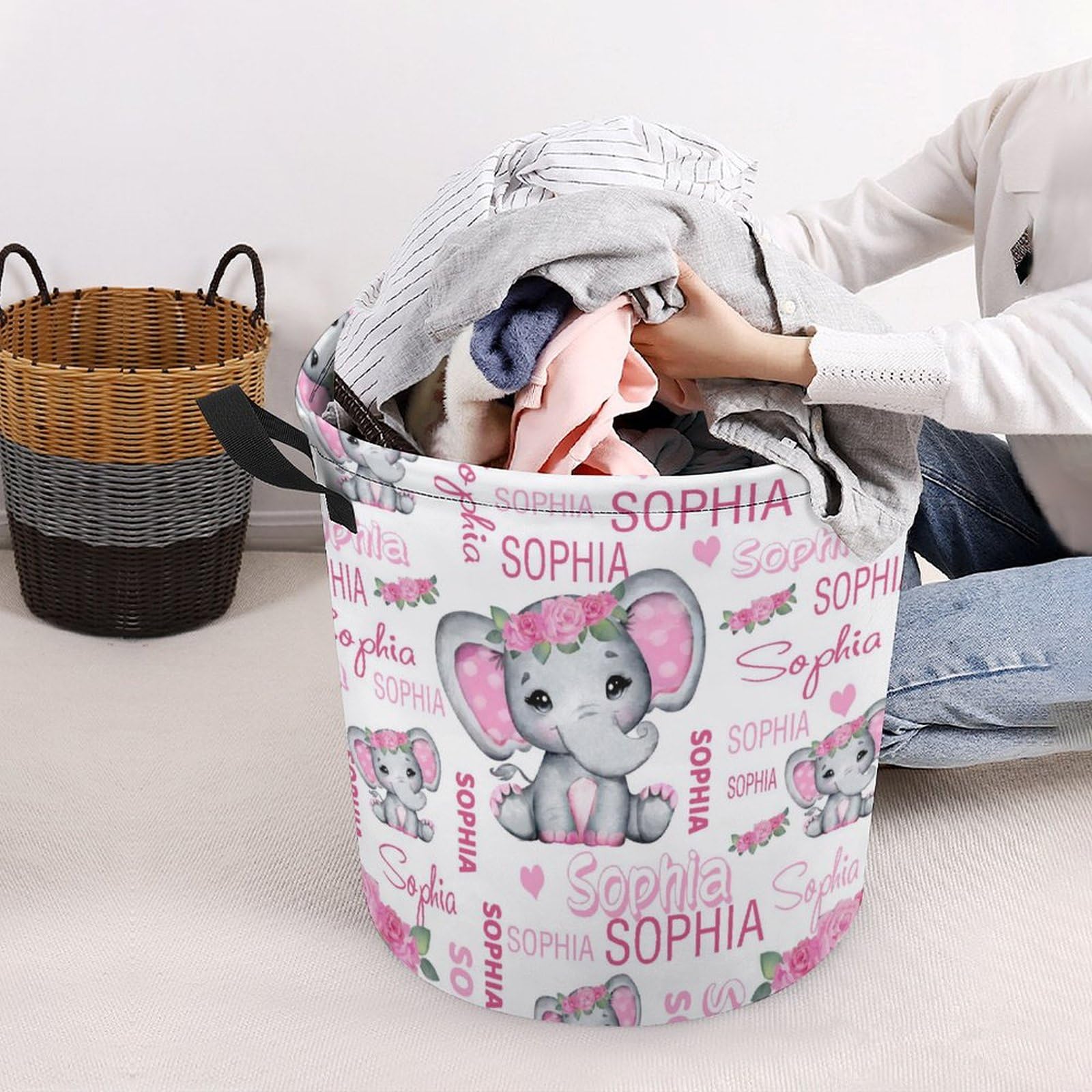 Personalized Girls Laundry Basket Custom Laundry Hamper for Girl Collapsible Durable Organizer Storage Bedroom Decor for Girls