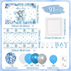 Boy Elephant Baby Shower Decorations Boxes - Baby Blue Balloon Garland Kit,Baby Shower Boxes,It's a Boy Backdrop Tablecloth for Elephant Theme Party Supplies,Baby Shower Wedding Birthday Party